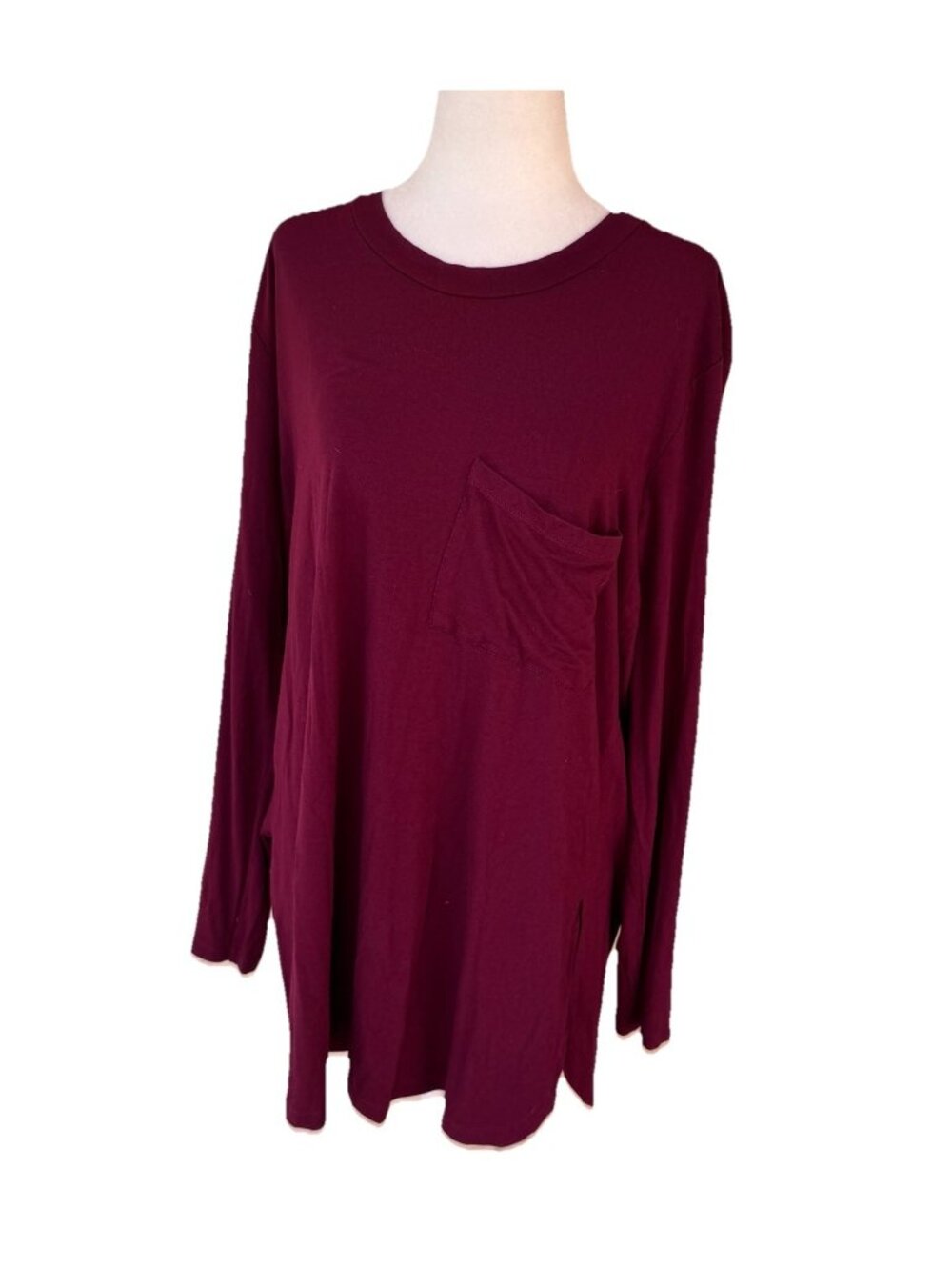 Mudpie Women Large Long Tunic Shirt Top  Maroon Red Garnet Burgundy Long Sleeve